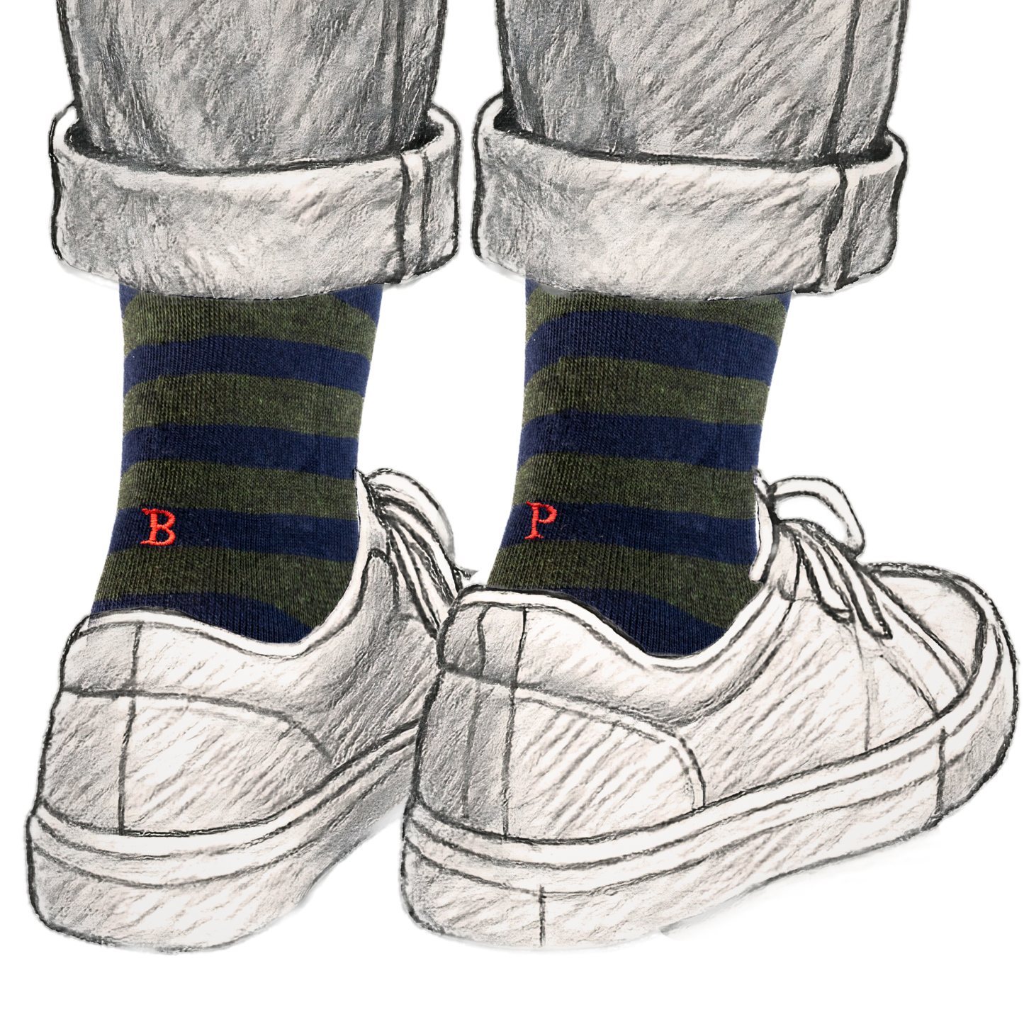 202 Riga (1,2) Cotone BLU NAVY - VERDE MEL. ric.Rosso-Ginocchio (BOX 60pz IVA incl.)