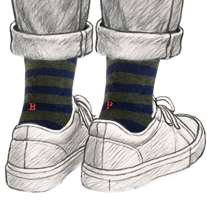 202 Riga (1,2) Cotone BLU NAVY - VERDE MEL. ric.Rosso-Ginocchio (BOX 60pz IVA incl.)