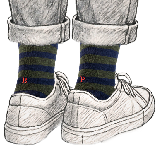 202 Riga (1,2) Cotone BLU NAVY - VERDE MEL. ric.Rosso-Ginocchio (BOX 60pz IVA incl.)