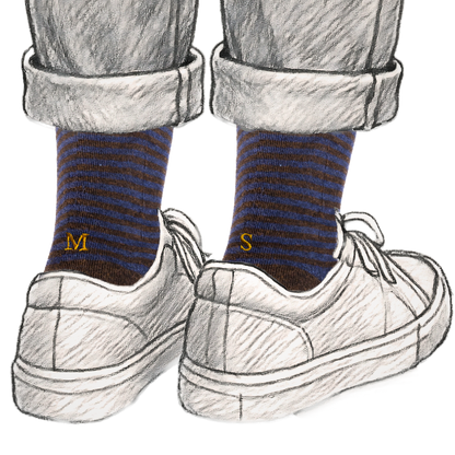 314 Riga(0,4) Cotone BLU MEL.-MARRONE ric.Senape-Ginocch. (BOX 60pz IVA incl.)